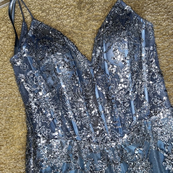 Elegant Blue and Silver Prom Dress - Picture 4 of 6